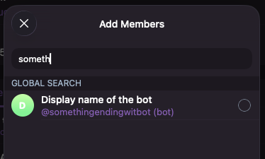 Choosing the bot in the Add Members box