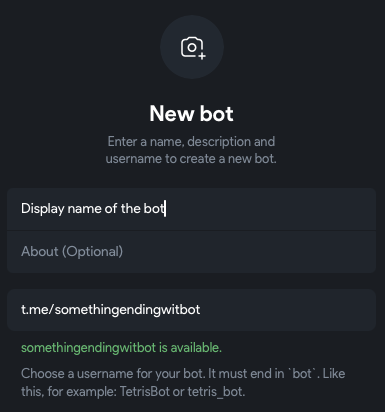 The New bot form in the mini app