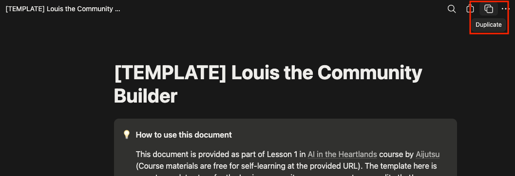 The Duplicate icon on the template page