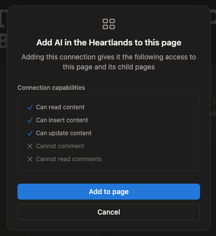 Add Connection confirmation dialog