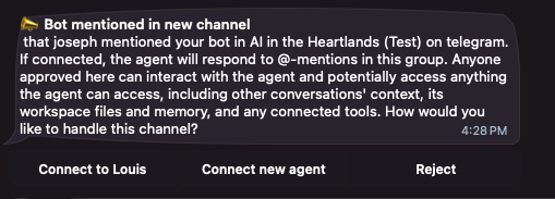 Bot mentioned in new channel