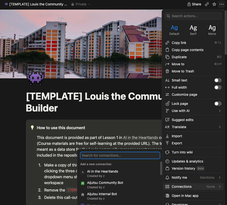 Menu that appears after clicking on three dots
