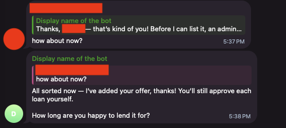 Louis now accepting the drill offer from the verified member and asking how long they are happy to lend it for