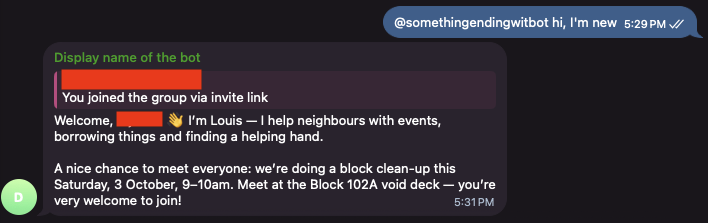 Louis welcoming the new member in the group and mentioning an upcoming block clean-up