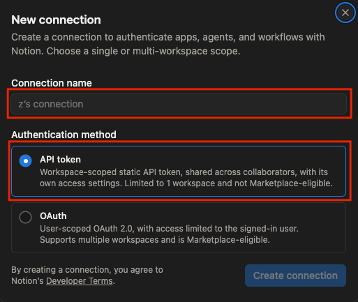 New connection dialog