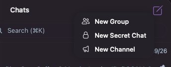 Telegram's New Group menu